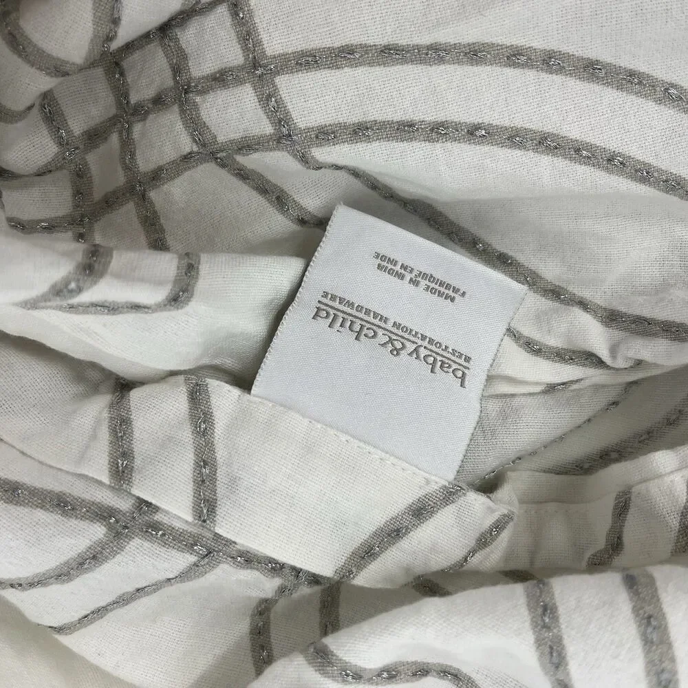 Restoration Hardware Baby Child Duvet Cover 2 Shams Gray White Embroidered Full